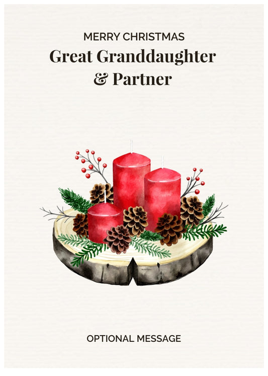 Great Granddaughter & Partner Christmas Card Displaying Festive Candles