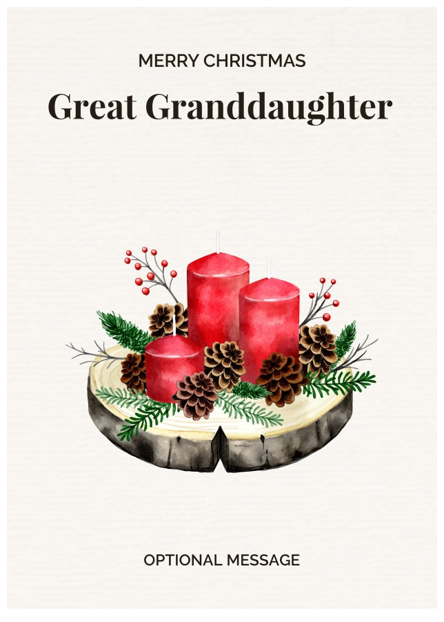 Great Granddaughter Christmas Card Displaying Festive Candles