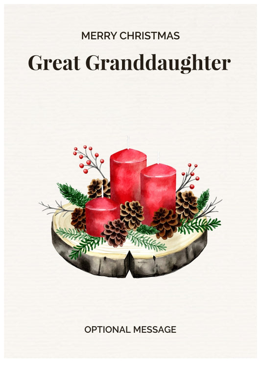 Great Granddaughter Christmas Card Displaying Festive Candles