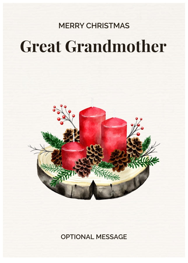 Great Grandmother Christmas Card Displaying Festive Candles