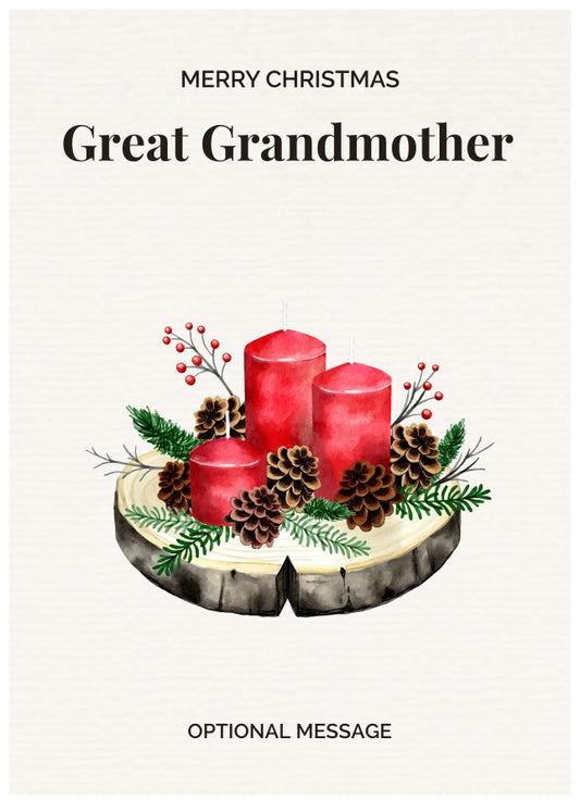 Great Grandmother Christmas Card Displaying Festive Candles