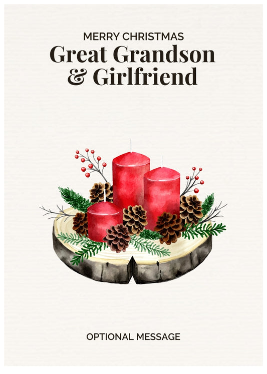 Great Grandson & Girlfriend Christmas Card Displaying Festive Candles