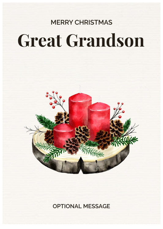 Great Grandson Christmas Card Displaying Festive Candles