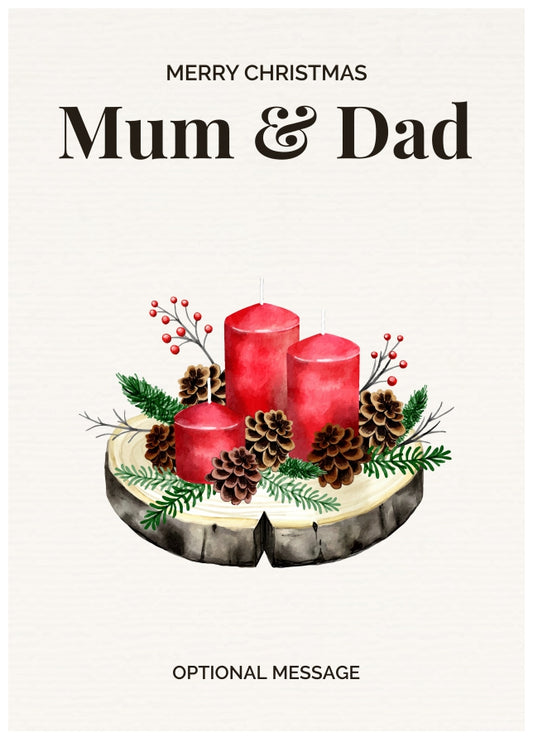 Mum & Dad Christmas Card Displaying Festive Candles