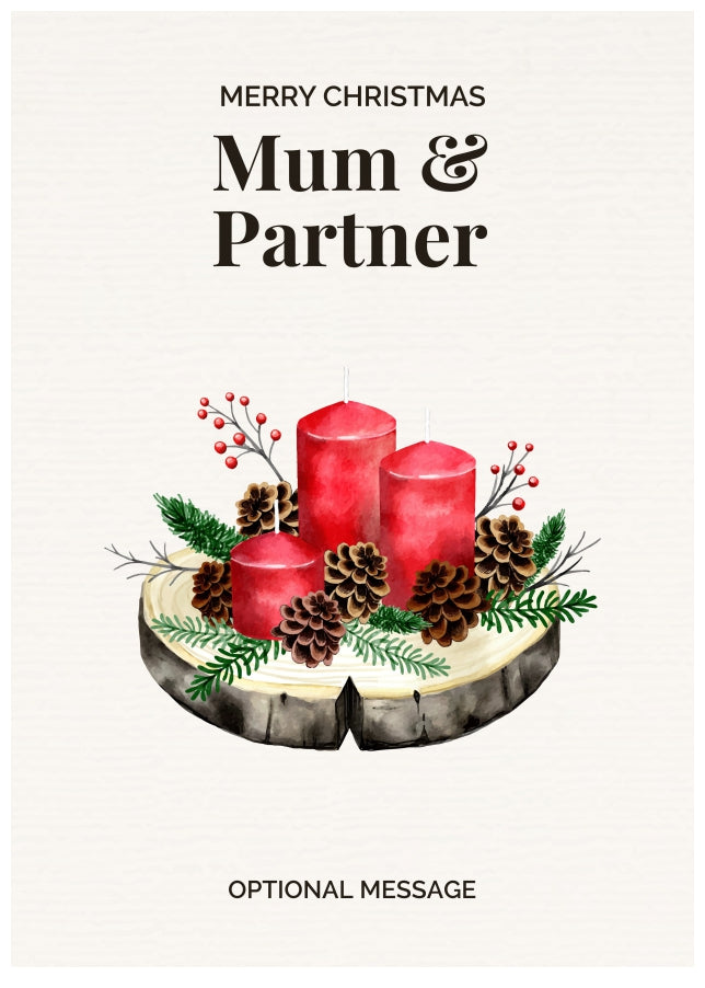 Mum & Partner Christmas Card Displaying Festive Candles