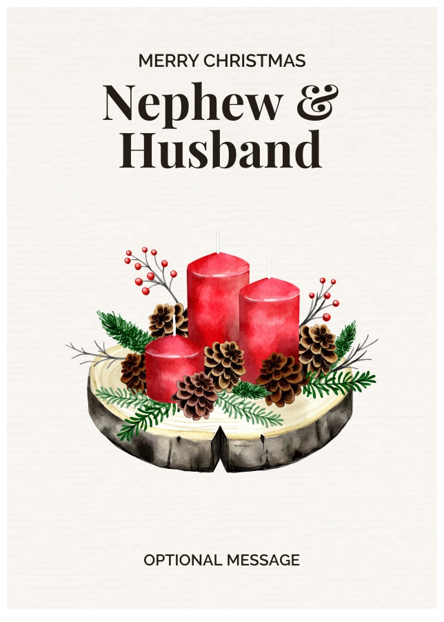 Nephew & Husband Christmas Card Displaying Festive Candles