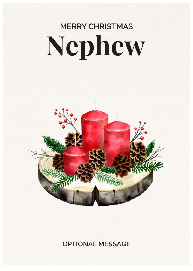 Nephew Christmas Card Displaying Festive Candles