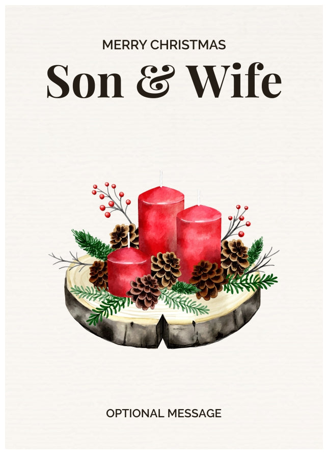 Son & Wife Christmas Card Displaying Festive Candles