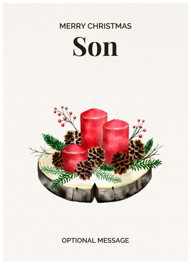 Son Christmas Card Displaying Festive Candles