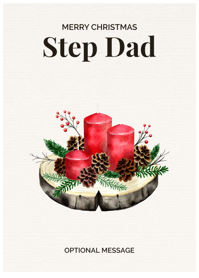 Step Dad Christmas Card Displaying Festive Candles