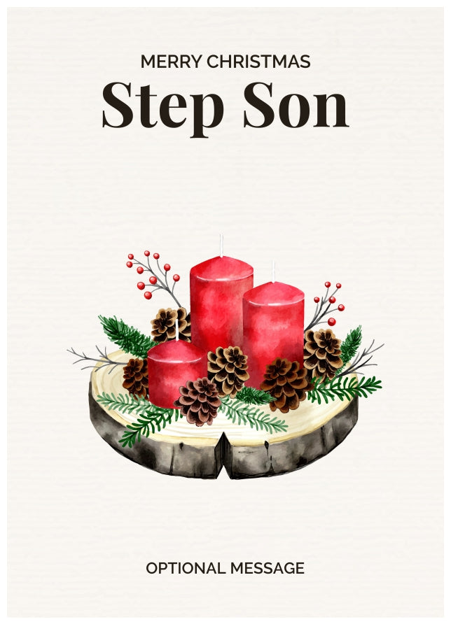 Step Son Christmas Card Displaying Festive Candles