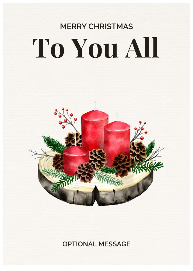 To You All Christmas Card Displaying Festive Candles