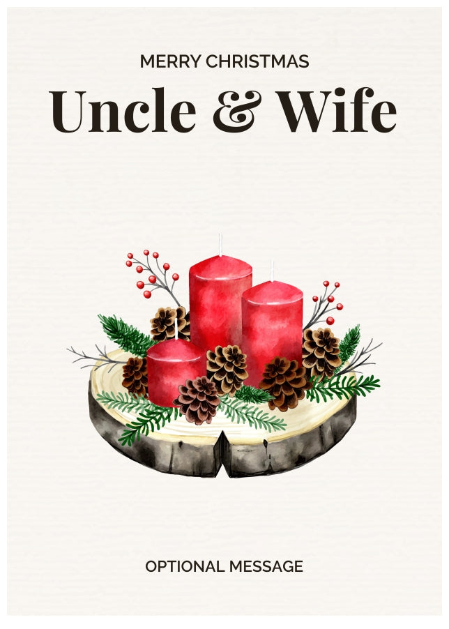 Uncle & Wife Christmas Card Displaying Festive Candles