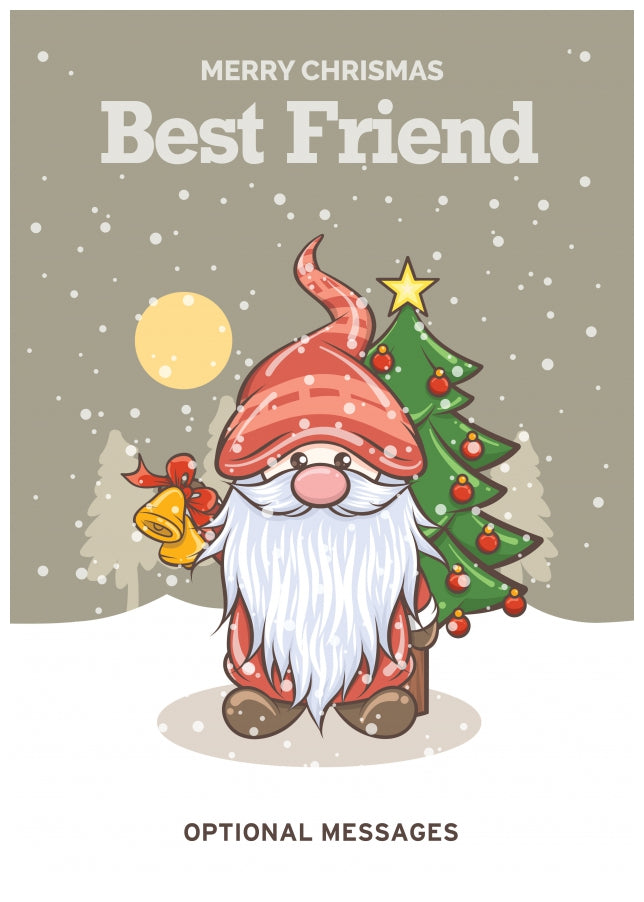 Merry Christmas Card for Best Friend - Festive Gnome