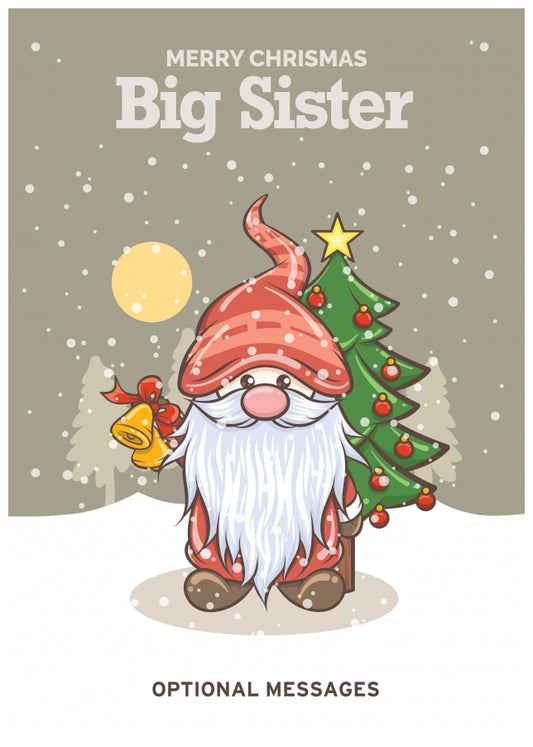 Merry Christmas Card for Big Sister - Festive Gnome