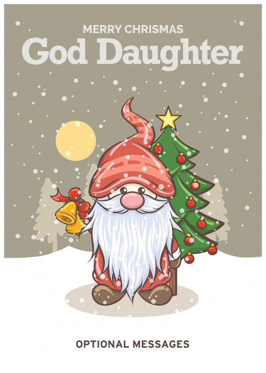 Merry Christmas Card for God Daughter - Festive Gnome