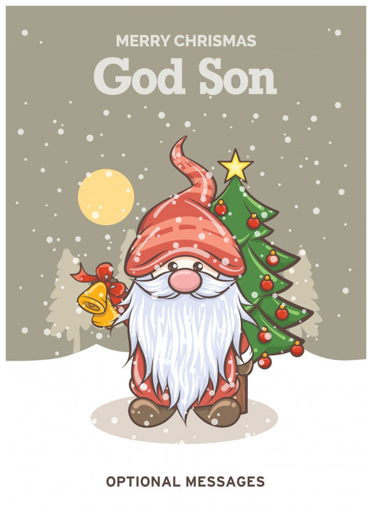 Merry Christmas Card for God Son - Festive Gnome