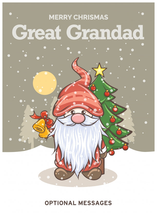 Merry Christmas Card for Great Grandad - Festive Gnome