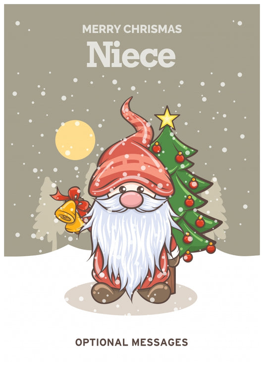 Merry Christmas Card for Niece - Festive Gnome