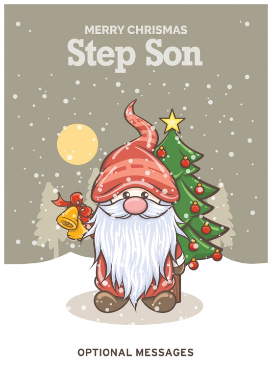 Merry Christmas Card for Step Son - Festive Gnome