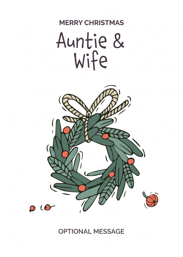 Personalised Xmas Card for Auntie & Wife - Festive Wreath