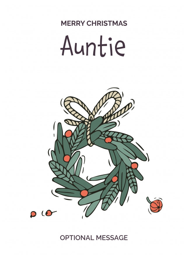 Personalised Auntie Christmas Card - Festive Wreath