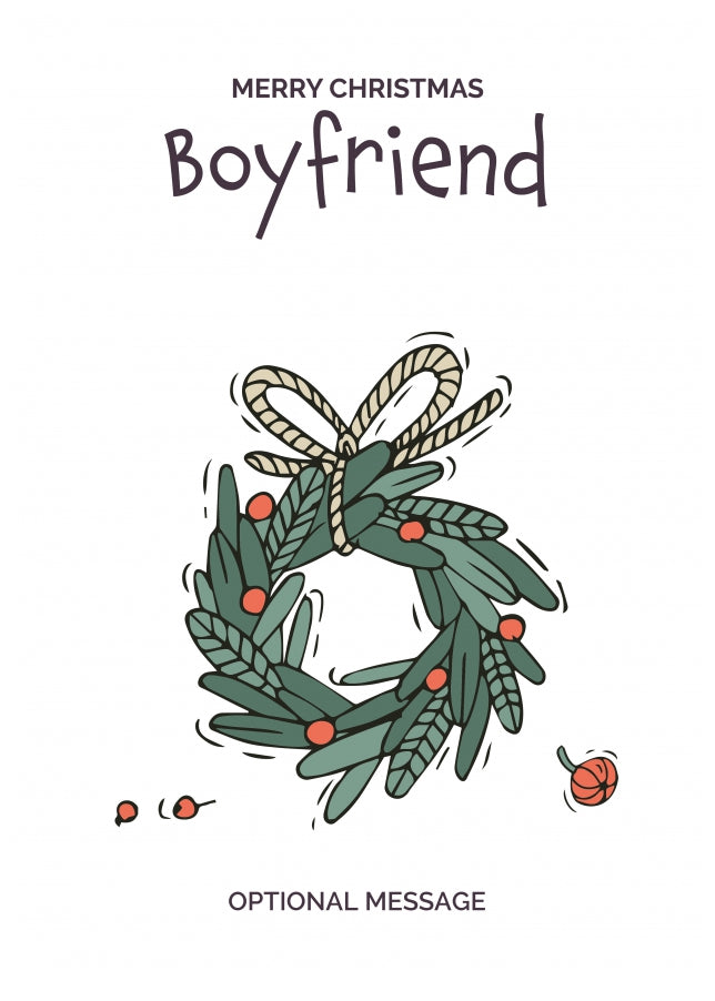 Personalised Xmas Card for Boyfriend - Festive Wreath