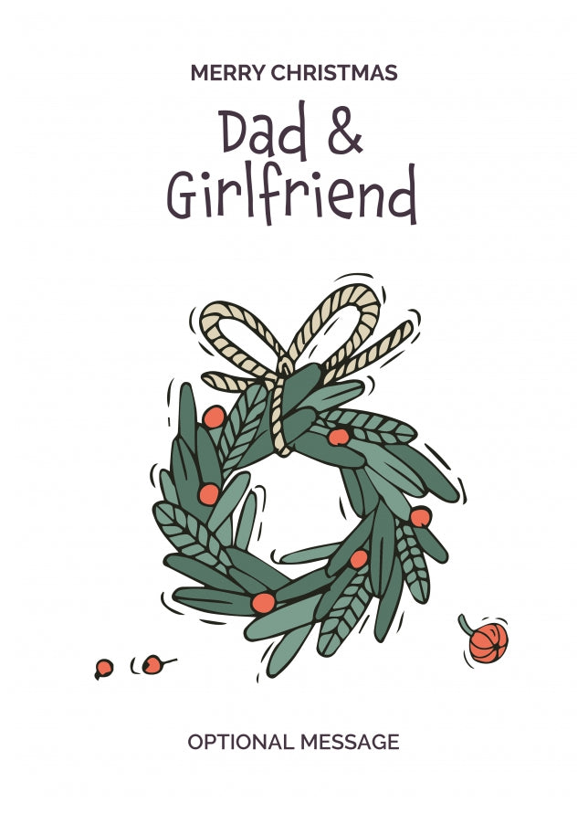 Personalised Xmas Card for Dad & Girlfriend - Festive Wreath