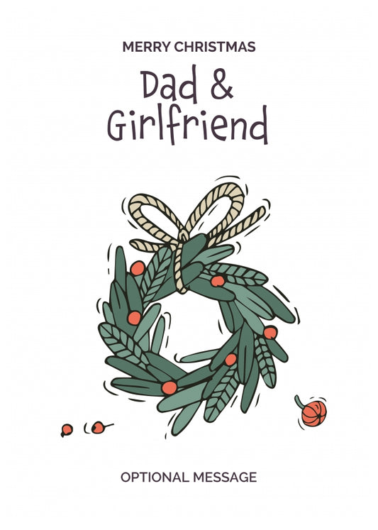 Personalised Xmas Card for Dad & Girlfriend - Festive Wreath