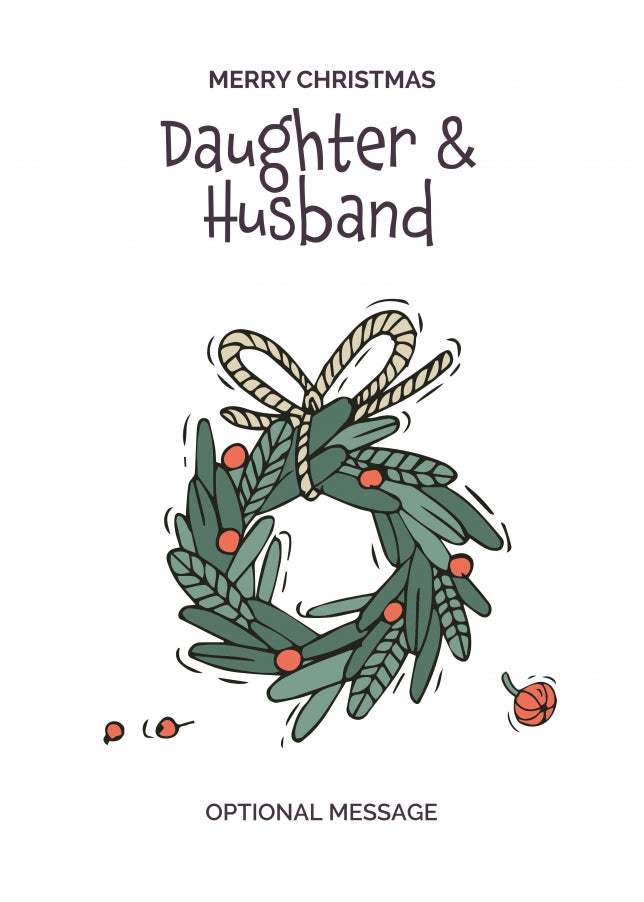 Personalised Xmas Card for Daughter & Husband - Festive Wreath