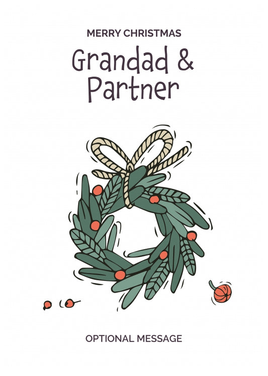 Personalised Xmas Card for Grandad & Partner - Festive Wreath