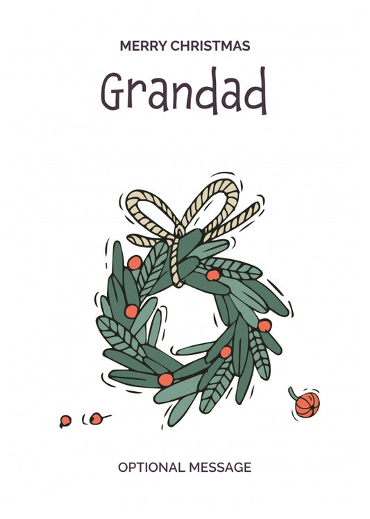 Personalised Xmas Card for Grandad - Festive Wreath