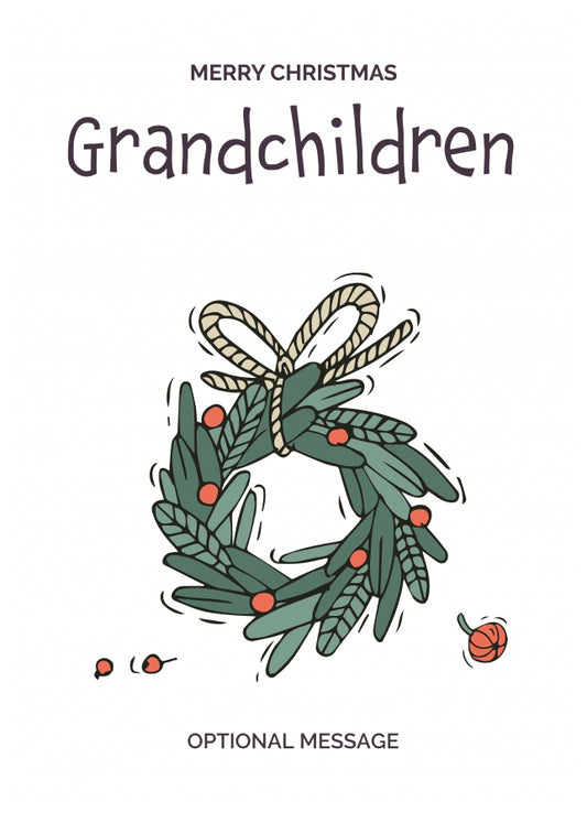 Personalised Xmas Card for Grandchildren - Festive Wreath