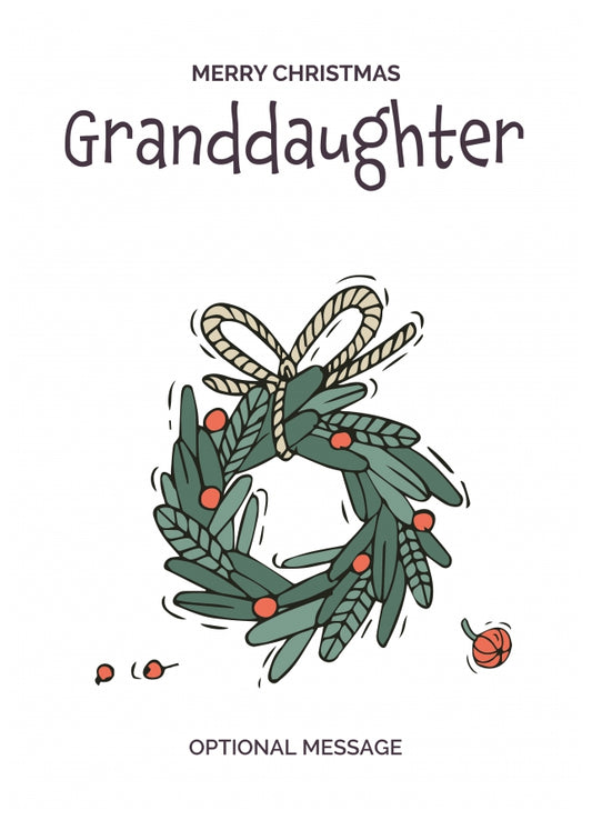 Personalised Xmas Card for Granddaughter - Festive Wreath