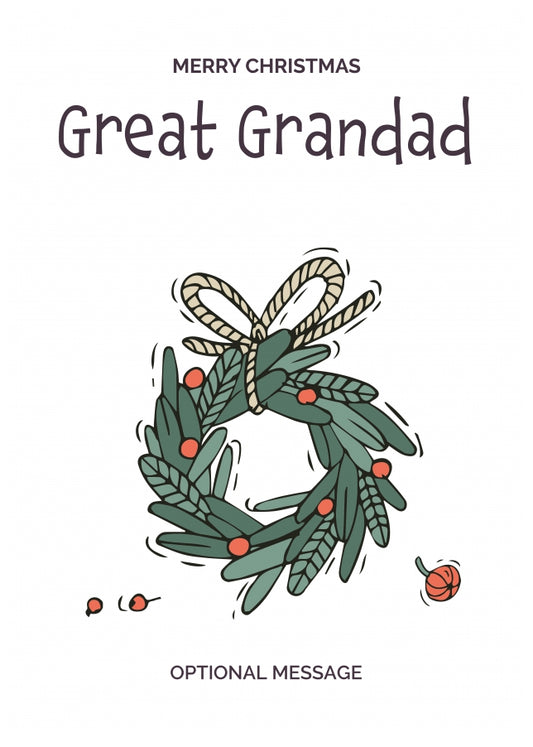 Personalised Xmas Card for Great Grandad - Festive Wreath