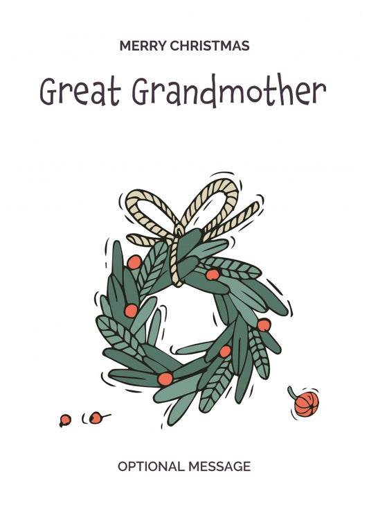 Personalised Xmas Card for Great Grandmother - Festive Wreath