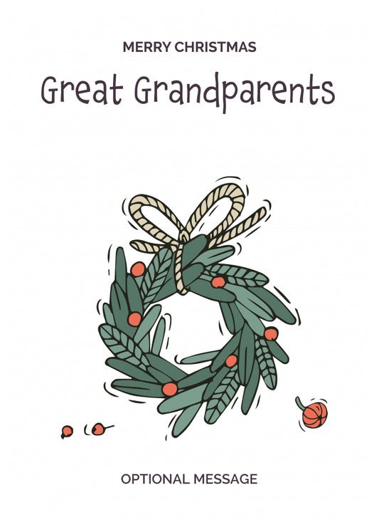 Personalised Xmas Card for Great Grandparents - Festive Wreath