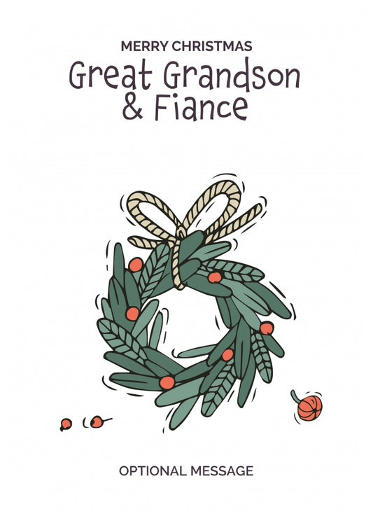 Personalised Xmas Card for Great Grandson & Fiance - Festive Wreath