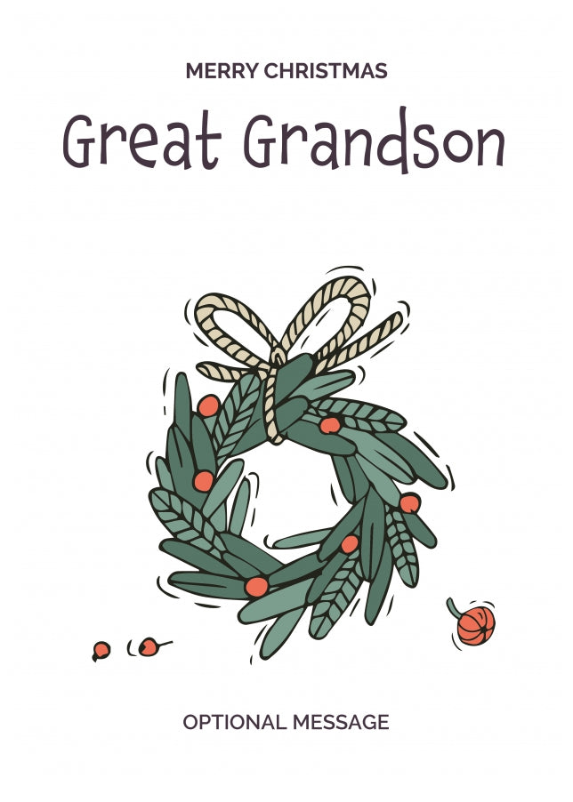 Personalised Xmas Card for Great Grandson - Festive Wreath