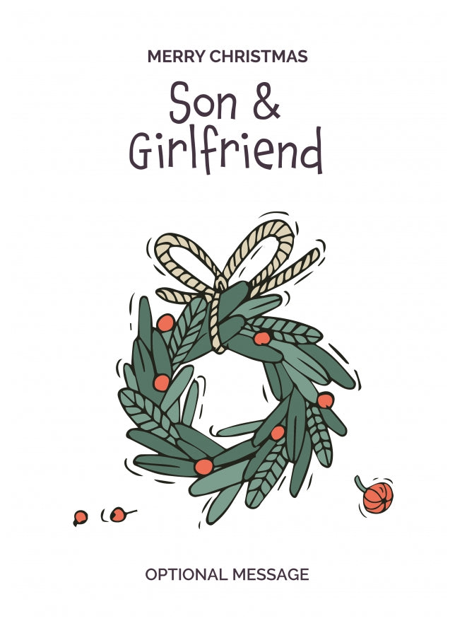 Personalised Xmas Card for Son & Girlfriend - Festive Wreath