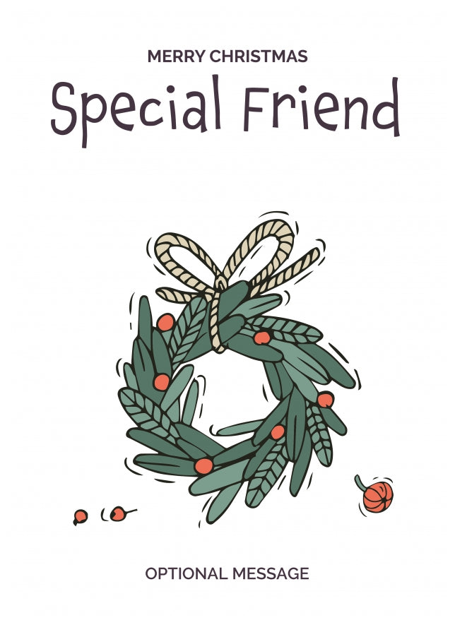 Personalised Xmas Card for Special Friend - Festive Wreath