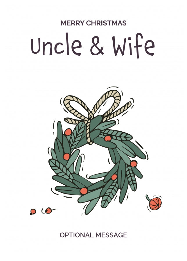 Personalised Xmas Card for Uncle & Wife - Festive Wreath