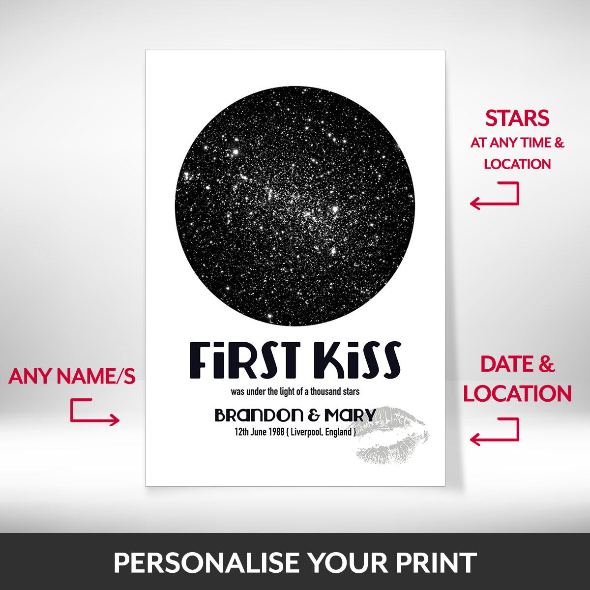 What can be personalised on this custom star map