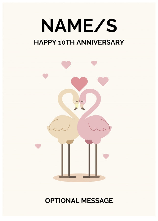 Flamingos 10th Wedding Anniversary Card for Couples