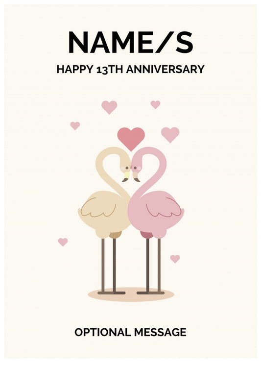 Flamingos 13th Wedding Anniversary Card for Couples