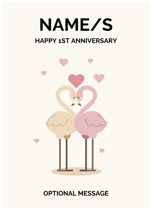 Flamingos 1st Wedding Anniversary Card for Couples