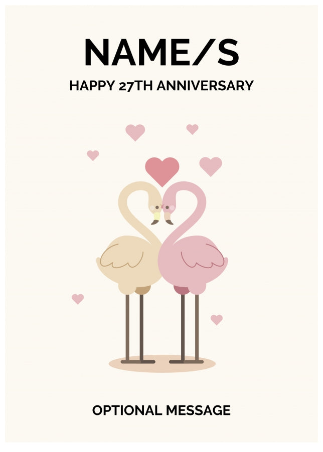 Flamingos 27th Wedding Anniversary Card for Couples