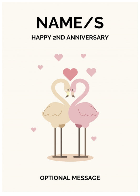 Flamingos 2nd Wedding Anniversary Card for Couples