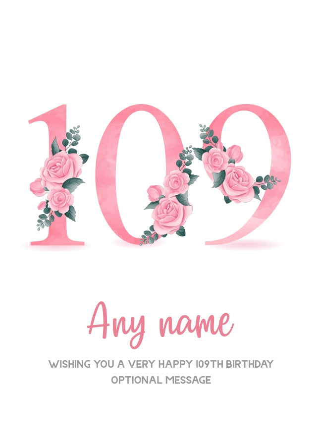 Personalised 109th Birthday Card for Women - Floral Greeting Cards