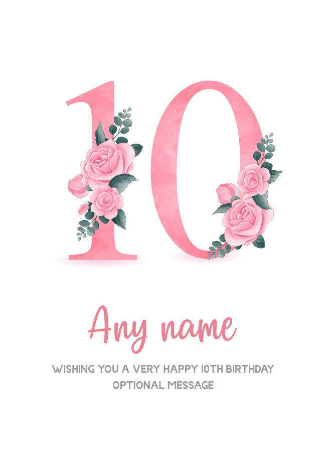 Personalised 10th Birthday Card for Girl - Floral Greeting Cards